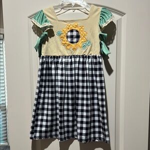 Kids Sunflower Checkered Dress